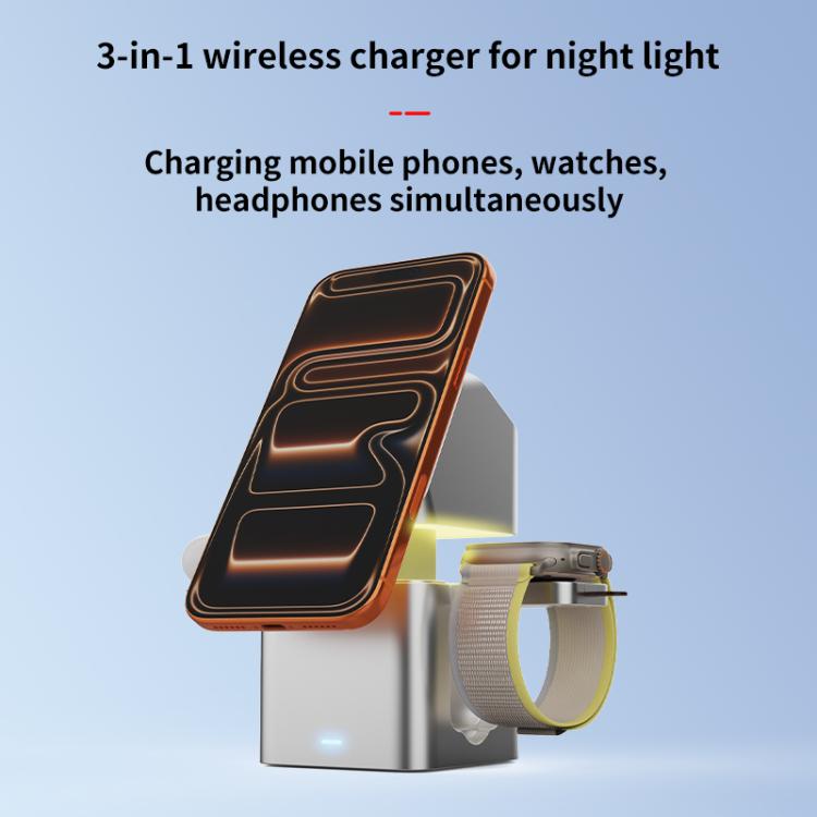 Cargador inalámbrico HS-V25 QI2 de 25 W 3 en 1 con luz nocturna elevable
