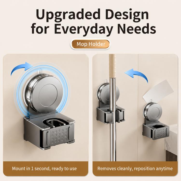 Soporte de pared con ventosa para fregonas y escobas (sin necesidad de taladrar), Mop Holder, Electroplated Mop Holder, Integrated Mop Holder, Classic Mop Holder, 2pcs Mop Holder, 2pcs Electroplated Mop Holder, 2pcs Integrated Mop Holder               ...