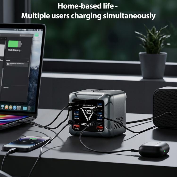 Cargador de escritorio BK-127D de 1200 W con interfaz múltiple GaN e iluminación táctil RGB., EU Plug, US Plug, AU Plug, UK Plug