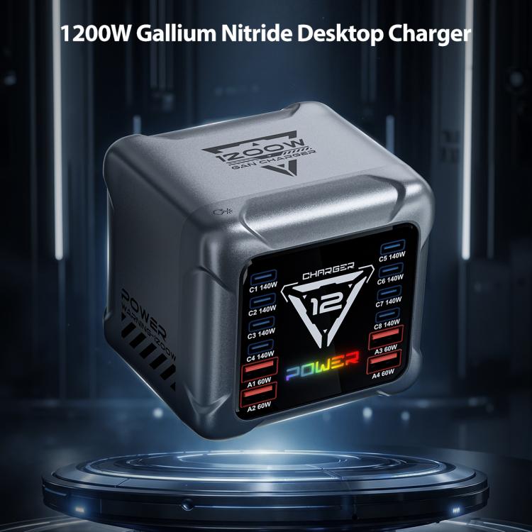 Cargador de escritorio BK-127D de 1200 W con interfaz múltiple GaN e iluminación táctil RGB., EU Plug, US Plug, AU Plug, UK Plug
