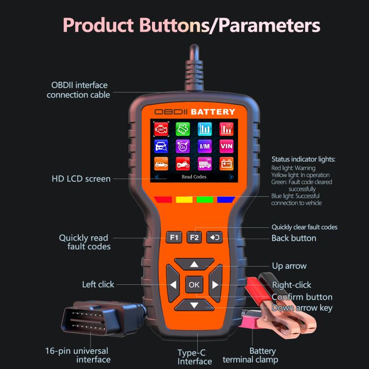 K2 Pro Herramienta de diagnóstico OBDII para automóviles 2 en 1 y comprobador de baterías, K2 Pro