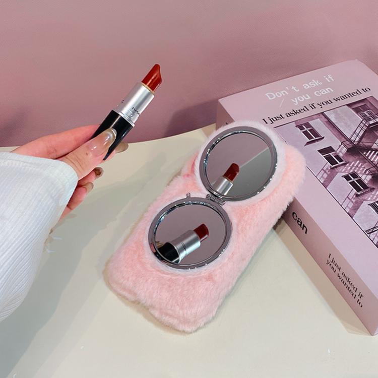 Funda de peluche para teléfono con soporte para espejo y diseño de gato con pajarita 3D, For Galaxy A57 5G, For Galaxy A37 5G, For Galaxy A17 5G / 4G, For Galaxy A56 5G, For Galaxy A26 5G, For Galaxy A36 5G, For Galaxy A16 5G / 4G, For Galaxy A15 / A15...