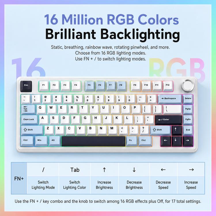 Teclado mecánico personalizado AULA F75 de 80 teclas con conexión por cable/2.4G/Bluetooth y triple modo.