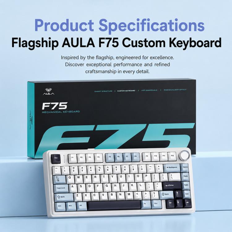 Teclado mecánico personalizado AULA F75 de 80 teclas con conexión por cable/2.4G/Bluetooth y triple modo.