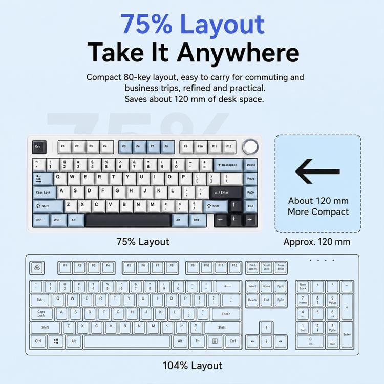 Teclado mecánico personalizado AULA F75 de 80 teclas con conexión por cable/2.4G/Bluetooth y triple modo.