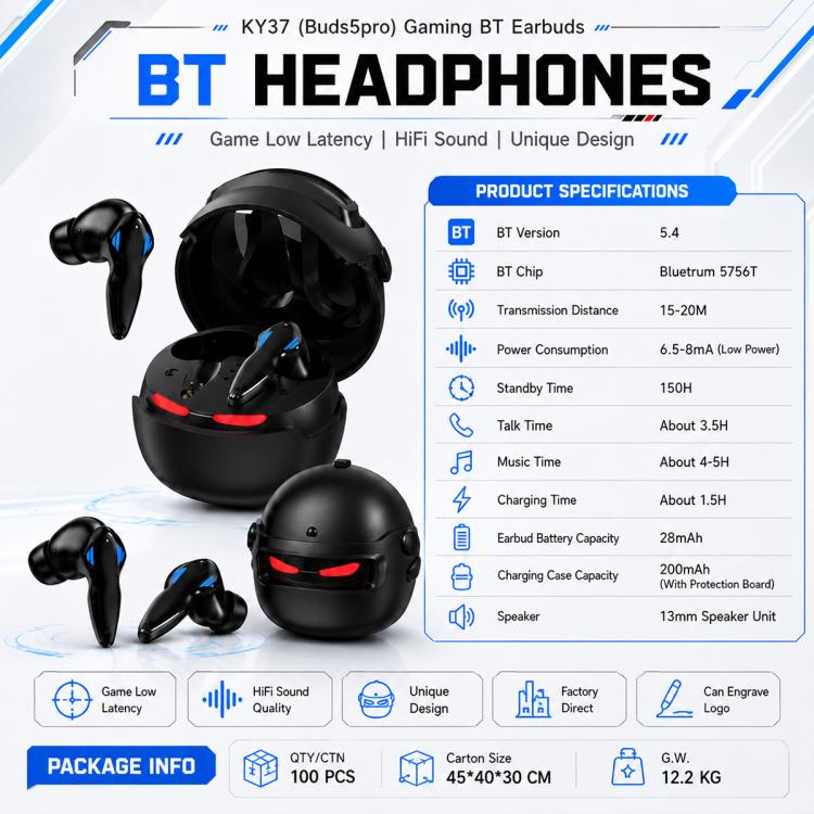 Auriculares inalámbricos para juegos KY37 Buds 5Pro con Bluetooth 5.4