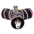 Túnel plegable para gatos de ejercicio con 3 salidas y bola colgante, Tunnel Exits:3 Pink