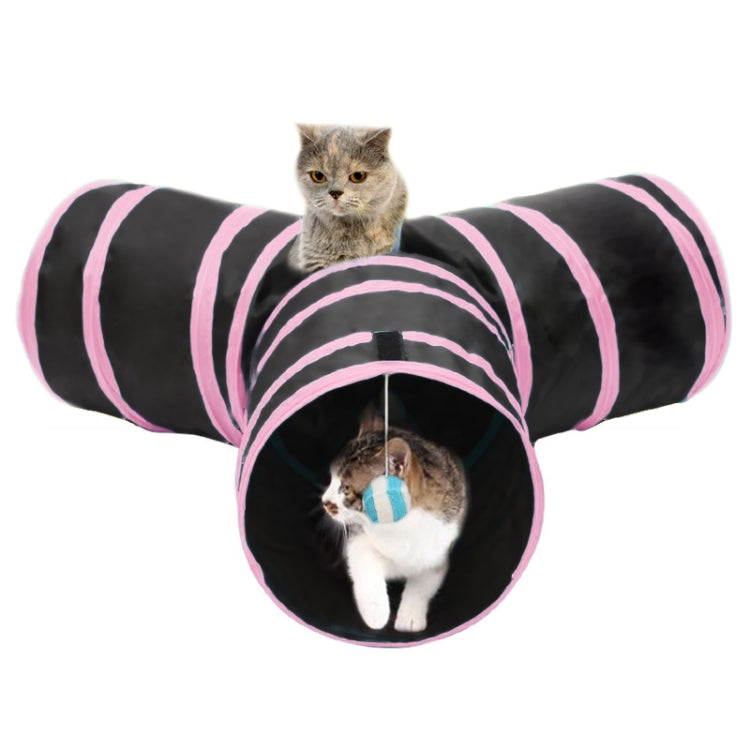 Túnel plegable para gatos de ejercicio con 3 salidas y bola colgante, Tunnel Exits:3 Pink