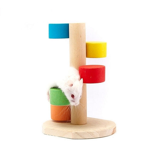 Mascota de madera Natural hámster colorido escala escalera plataforma juguete para mascotas pequeñas, Scaling Step Ladder Platform