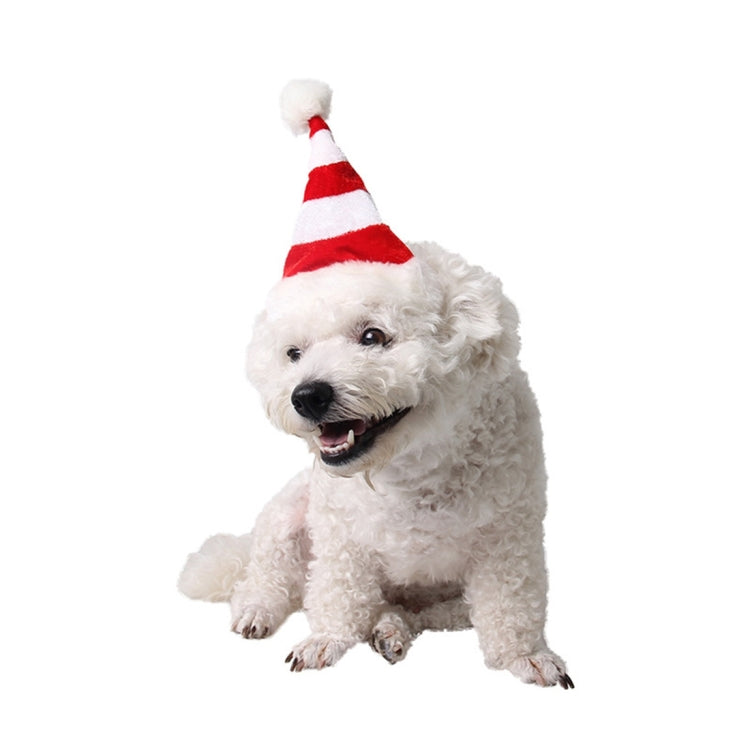Sombrero de Navidad para perro mascota a rayas rojas y blancas occidentales, cómodo sombrero de Navidad para niños, Red and White Striped
