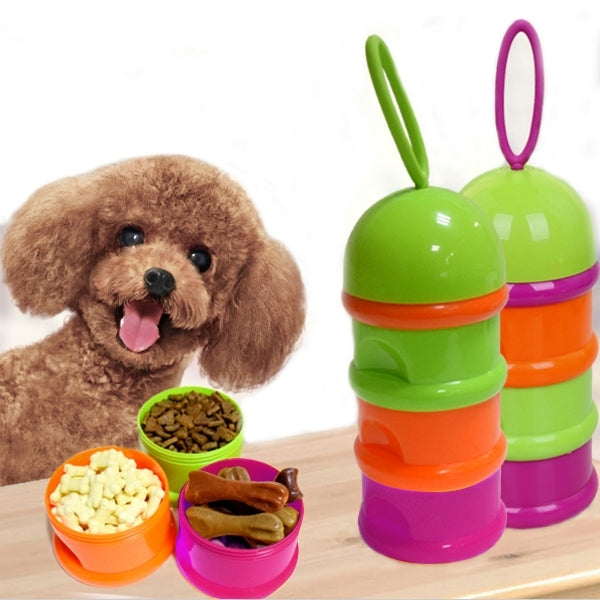 Caja portátil para aperitivos de tres capas para mascotas, barril de almacenamiento de granos para mascotas, caja de mantenimiento fresco de piensos, tamaño: 18*7,6 cm, entrega de colores aleatorios, Pet Grain Storage Barrel
