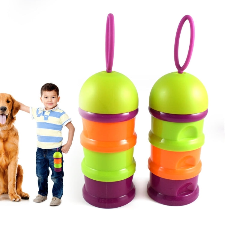Caja portátil para aperitivos de tres capas para mascotas, barril de almacenamiento de granos para mascotas, caja de mantenimiento fresco de piensos, tamaño: 18*7,6 cm, entrega de colores aleatorios, Pet Grain Storage Barrel