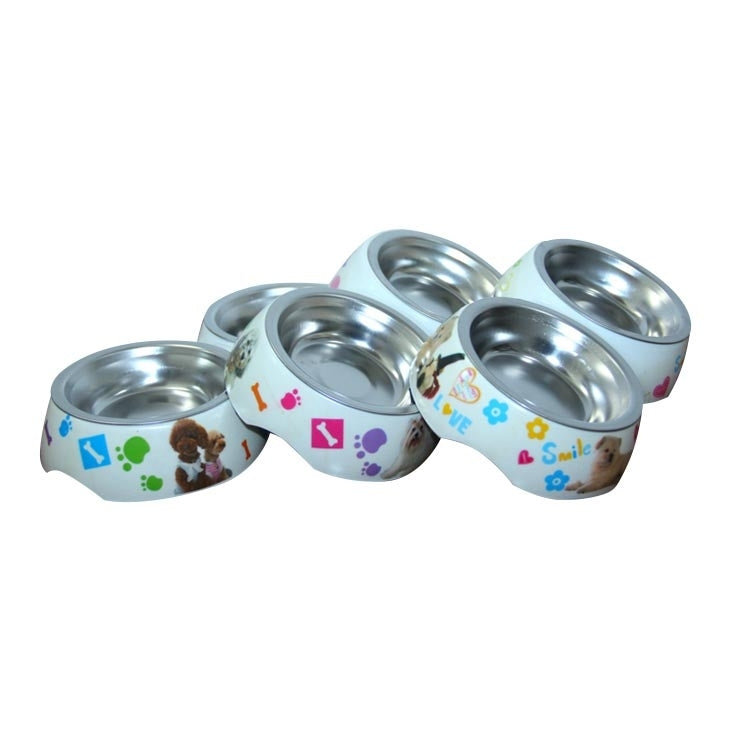 Cuencos dobles desmontables impermeables de acero inoxidable con estampado de dibujos animados, cuencos para mascotas para perros y gatos, tamaño: L, 30,5*16*5,5 cm