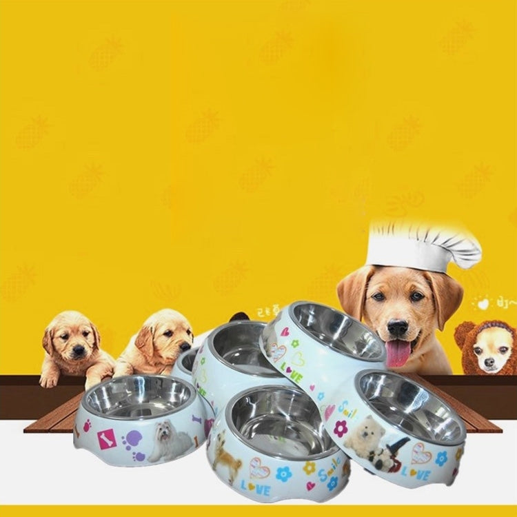 Cuencos dobles desmontables impermeables de acero inoxidable con estampado de dibujos animados, cuencos para mascotas para perros y gatos, tamaño: L, 30,5*16*5,5 cm