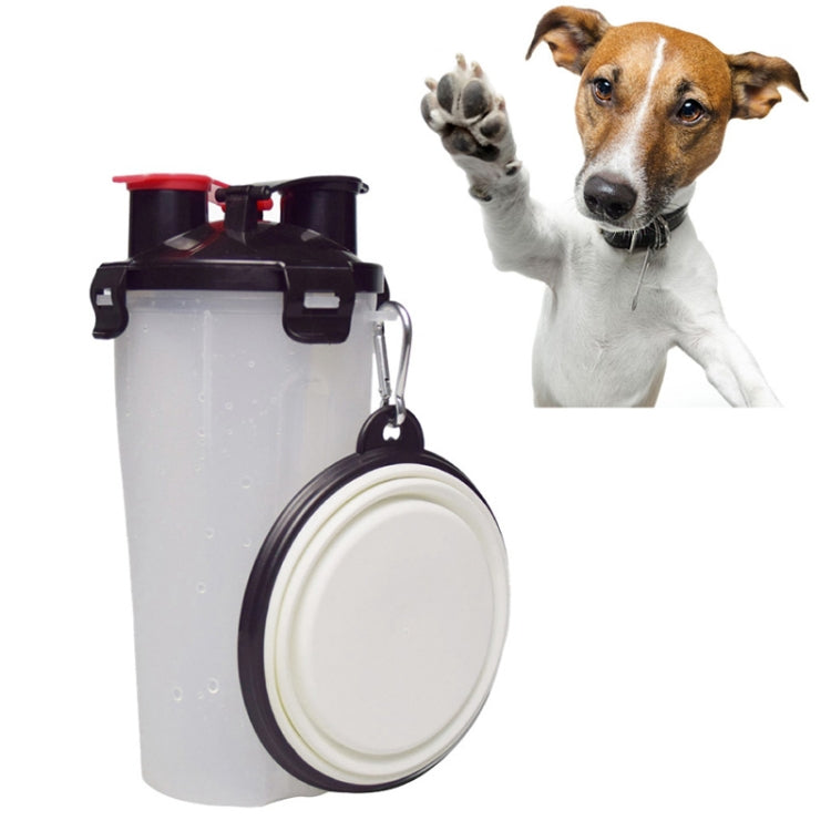 Taza de agua y comida portátil de doble uso para mascotas al aire libre con un recipiente plegable