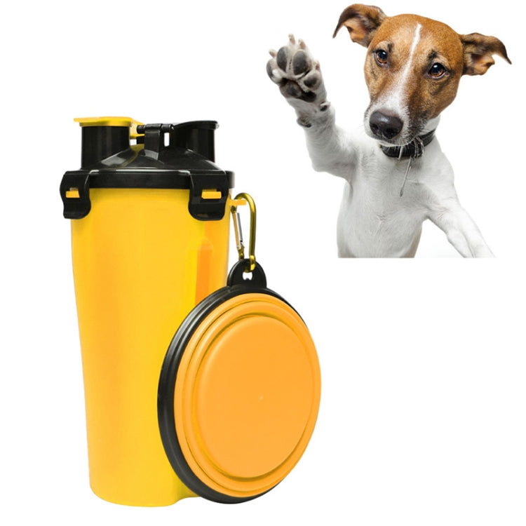 Taza de agua y comida portátil de doble uso para mascotas al aire libre con un recipiente plegable