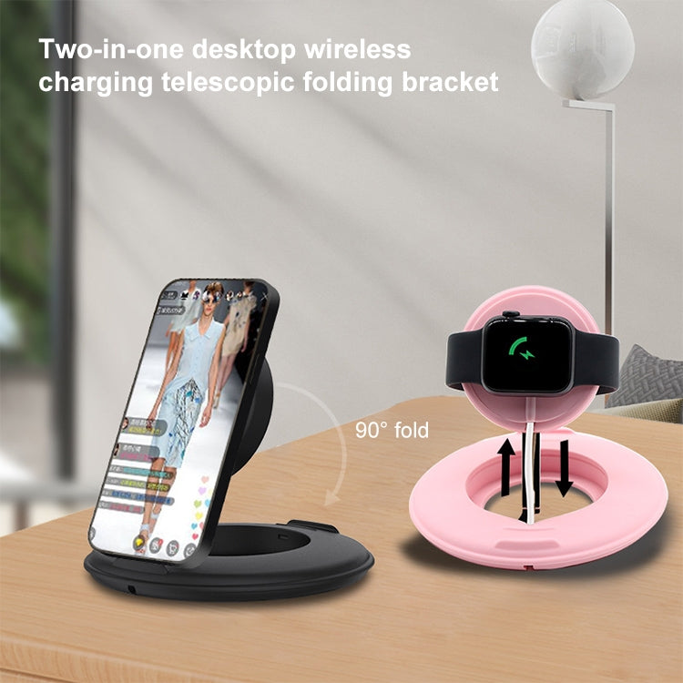 2 en 1 soporte telescópico del cargador inalámbrico de escritorio del silicón para el cargador inalámbrico del iPhone/del reloj