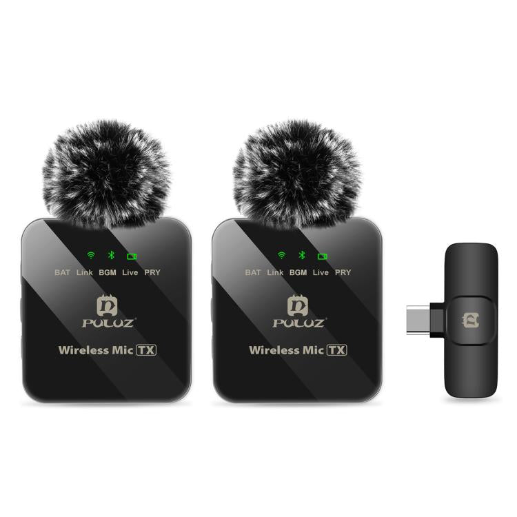 Micrófono Lavalier inalámbrico PULUZ para teléfono tipo C, receptor tipo C y micrófonos duales, Type-C 2 TX + 1 RX