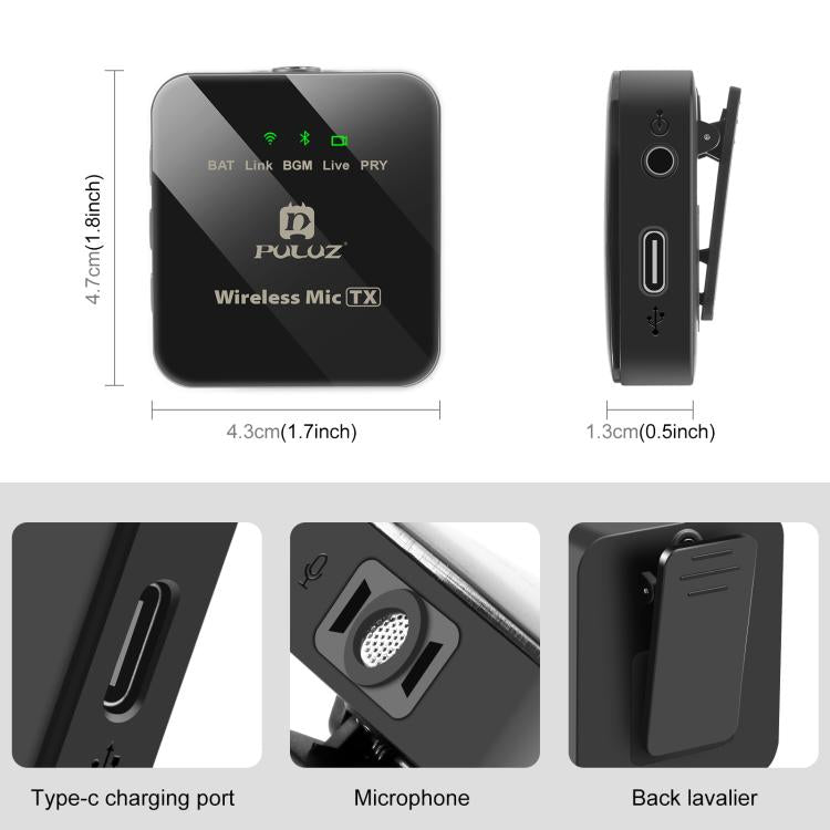 Micrófono Lavalier inalámbrico PULUZ para teléfono tipo C, receptor tipo C y micrófonos duales, Type-C 2 TX + 1 RX