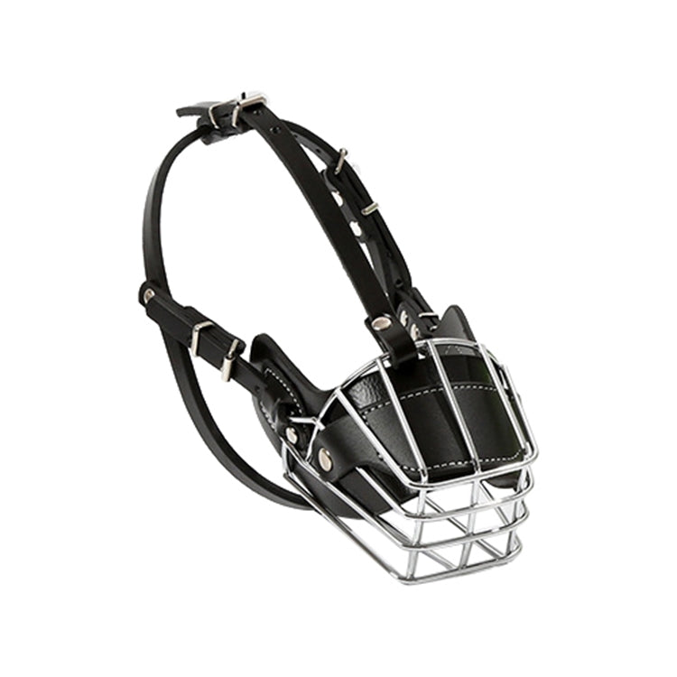Cubierta protectora para hocico con bozal de alambre, cesta para perro estilo jaula de acero con correa de cuero, tamaño: M, Size: M