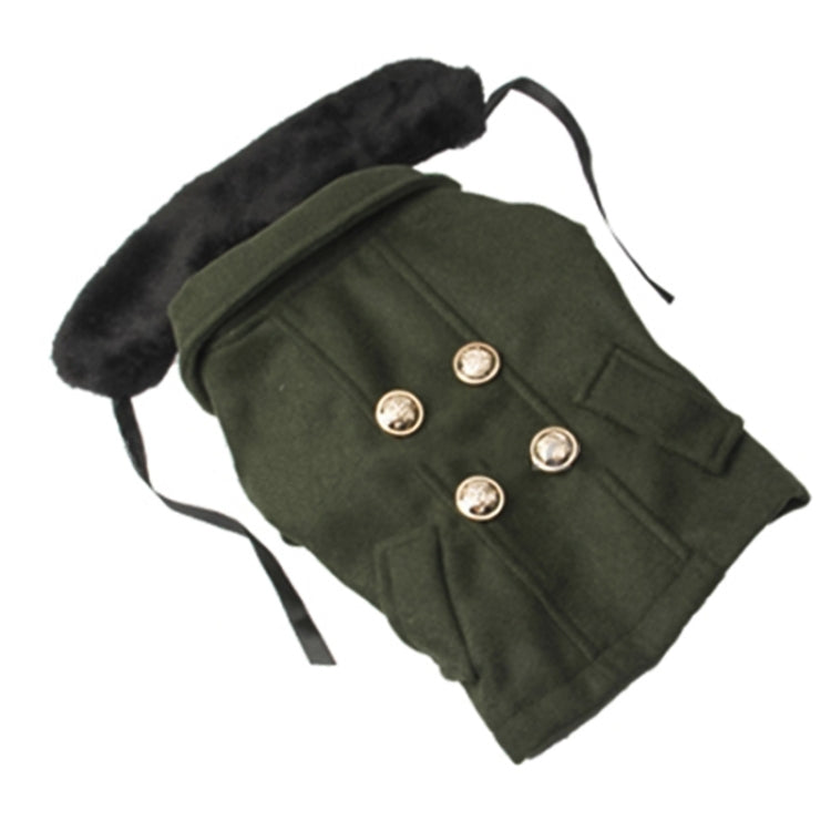 Precioso paño de lana con cuello de piel, abrigo para perros, ropa para mascotas, tamaño: XL, Size: S(Deep Green)