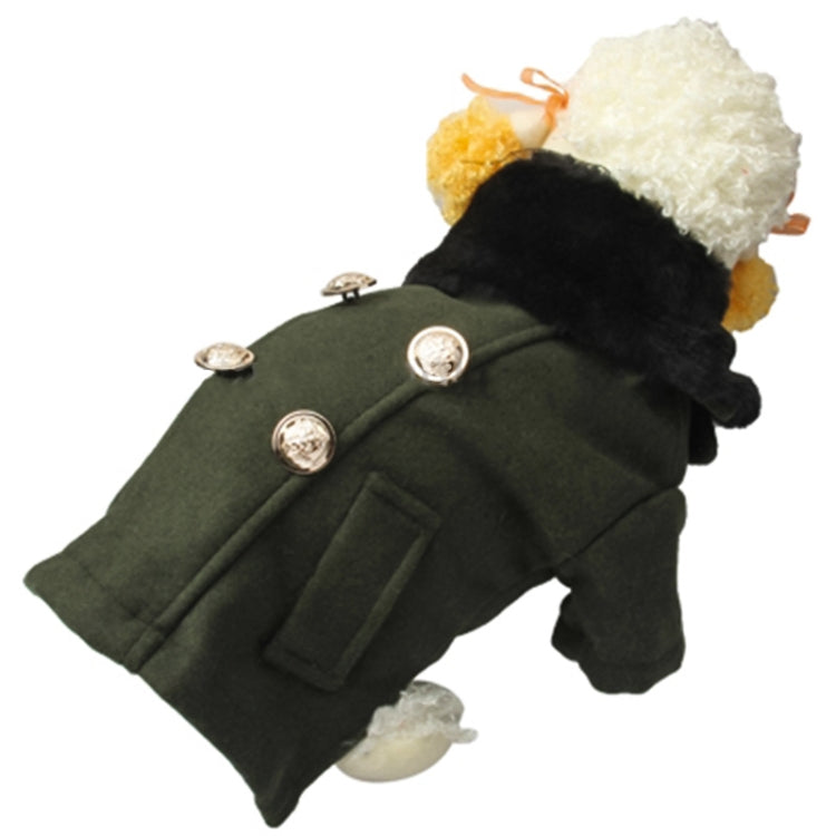 Precioso paño de lana con cuello de piel, abrigo para perros, ropa para mascotas, tamaño: XL, Size: S(Deep Green)