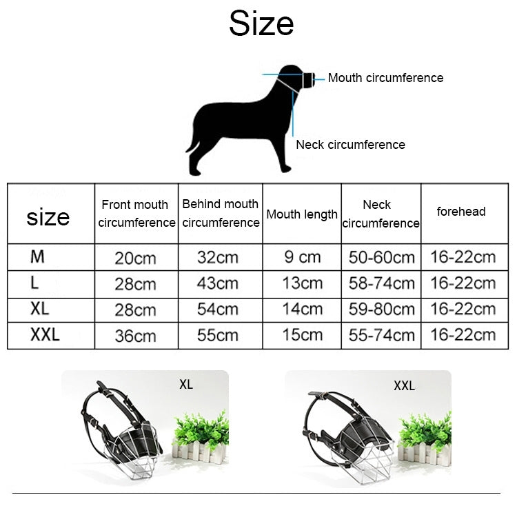 Cubierta protectora para hocico con bozal de alambre, cesta para perros estilo jaula de acero con correa de cuero, tamaño: XXL, Size: XXL