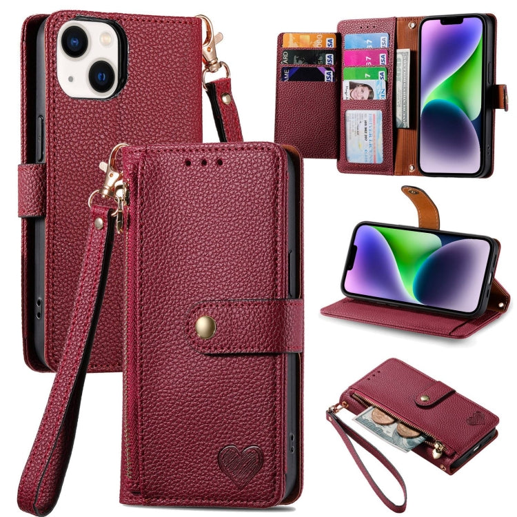 Estuche para teléfono de cuero Love Zipper Lanyard, For iPhone 16, For iPhone 15 Pro Max, For iPhone 15 Pro, For iPhone 15 Plus, For iPhone 15, For iPhone 14 Plus, For iPhone 14, For iPhone 14 Pro