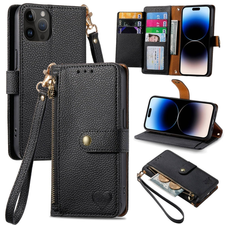 Estuche para teléfono de cuero Love Zipper Lanyard, For iPhone 16, For iPhone 15 Pro Max, For iPhone 15 Pro, For iPhone 15 Plus, For iPhone 15, For iPhone 14 Plus, For iPhone 14, For iPhone 14 Pro