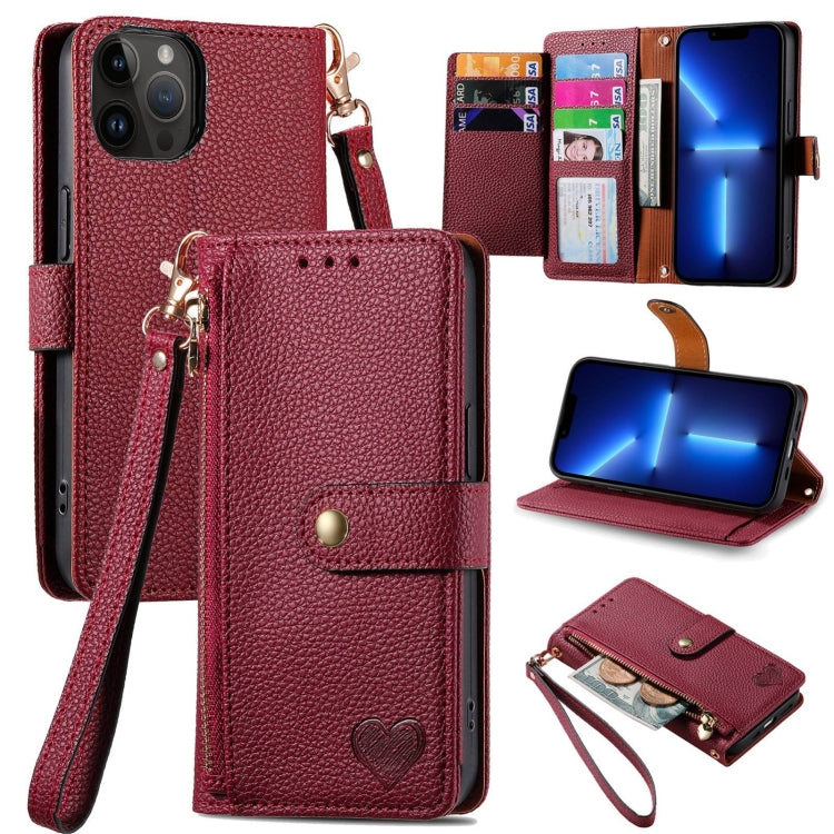 Estuche para teléfono de cuero Love Zipper Lanyard, For iPhone 14 Pro Max, For iPhone 7 / 8 / SE 2022, For iPhone 13 Pro Max, For iPhone 13 Pro, For iPhone 13, For iPhone 12 / 12 Pro, For iPhone 12 Pro Max, For iPhone 11 Pro Max