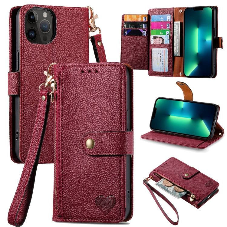 Estuche para teléfono de cuero Love Zipper Lanyard, For iPhone 14 Pro Max, For iPhone 7 / 8 / SE 2022, For iPhone 13 Pro Max, For iPhone 13 Pro, For iPhone 13, For iPhone 12 / 12 Pro, For iPhone 12 Pro Max, For iPhone 11 Pro Max