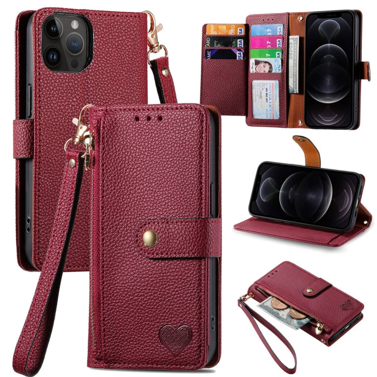 Estuche para teléfono de cuero Love Zipper Lanyard, For iPhone 14 Pro Max, For iPhone 7 / 8 / SE 2022, For iPhone 13 Pro Max, For iPhone 13 Pro, For iPhone 13, For iPhone 12 / 12 Pro, For iPhone 12 Pro Max, For iPhone 11 Pro Max