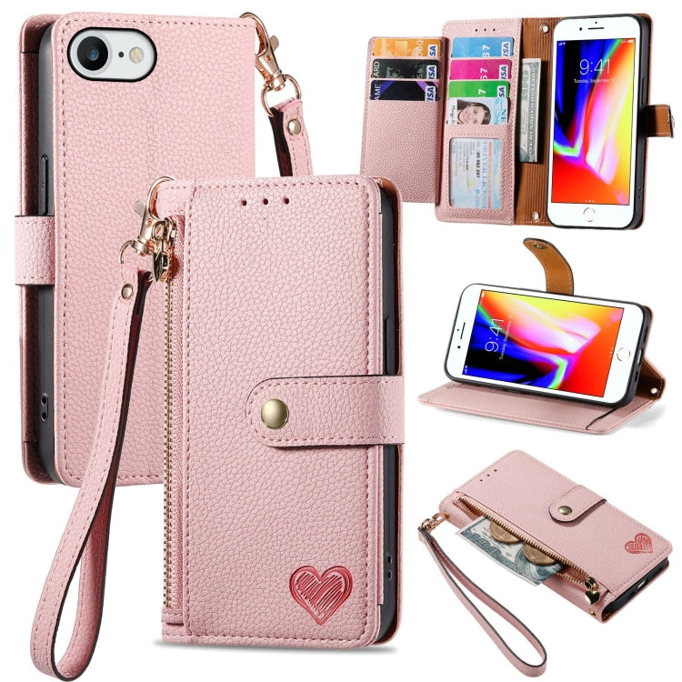 Estuche para teléfono de cuero Love Zipper Lanyard, For iPhone 14 Pro Max, For iPhone 7 / 8 / SE 2022, For iPhone 13 Pro Max, For iPhone 13 Pro, For iPhone 13, For iPhone 12 / 12 Pro, For iPhone 12 Pro Max, For iPhone 11 Pro Max