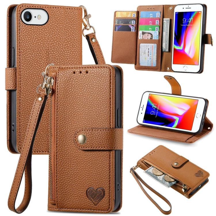 Estuche para teléfono de cuero Love Zipper Lanyard, For iPhone 14 Pro Max, For iPhone 7 / 8 / SE 2022, For iPhone 13 Pro Max, For iPhone 13 Pro, For iPhone 13, For iPhone 12 / 12 Pro, For iPhone 12 Pro Max, For iPhone 11 Pro Max