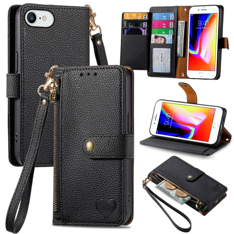 Estuche para teléfono de cuero Love Zipper Lanyard, For iPhone 14 Pro Max, For iPhone 7 / 8 / SE 2022, For iPhone 13 Pro Max, For iPhone 13 Pro, For iPhone 13, For iPhone 12 / 12 Pro, For iPhone 12 Pro Max, For iPhone 11 Pro Max