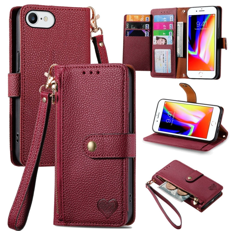 Estuche para teléfono de cuero Love Zipper Lanyard, For iPhone 14 Pro Max, For iPhone 7 / 8 / SE 2022, For iPhone 13 Pro Max, For iPhone 13 Pro, For iPhone 13, For iPhone 12 / 12 Pro, For iPhone 12 Pro Max, For iPhone 11 Pro Max