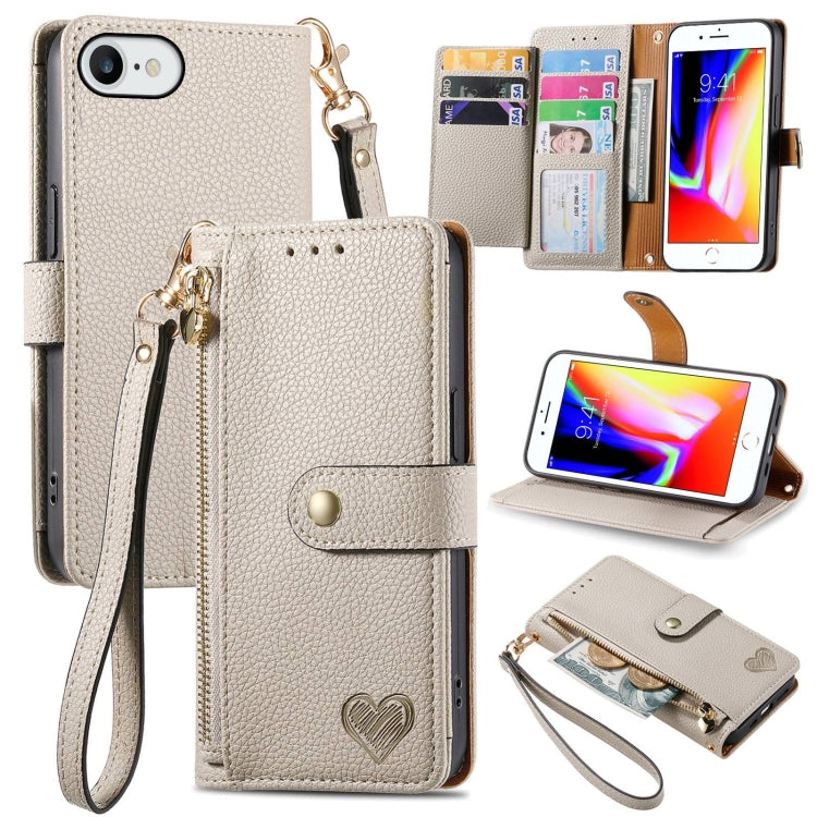 Estuche para teléfono de cuero Love Zipper Lanyard, For iPhone 14 Pro Max, For iPhone 7 / 8 / SE 2022, For iPhone 13 Pro Max, For iPhone 13 Pro, For iPhone 13, For iPhone 12 / 12 Pro, For iPhone 12 Pro Max, For iPhone 11 Pro Max