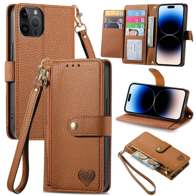 Estuche para teléfono de cuero Love Zipper Lanyard, For iPhone 16, For iPhone 15 Pro Max, For iPhone 15 Pro, For iPhone 15 Plus, For iPhone 15, For iPhone 14 Plus, For iPhone 14, For iPhone 14 Pro