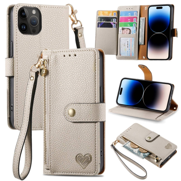 Estuche para teléfono de cuero Love Zipper Lanyard, For iPhone 16, For iPhone 15 Pro Max, For iPhone 15 Pro, For iPhone 15 Plus, For iPhone 15, For iPhone 14 Plus, For iPhone 14, For iPhone 14 Pro