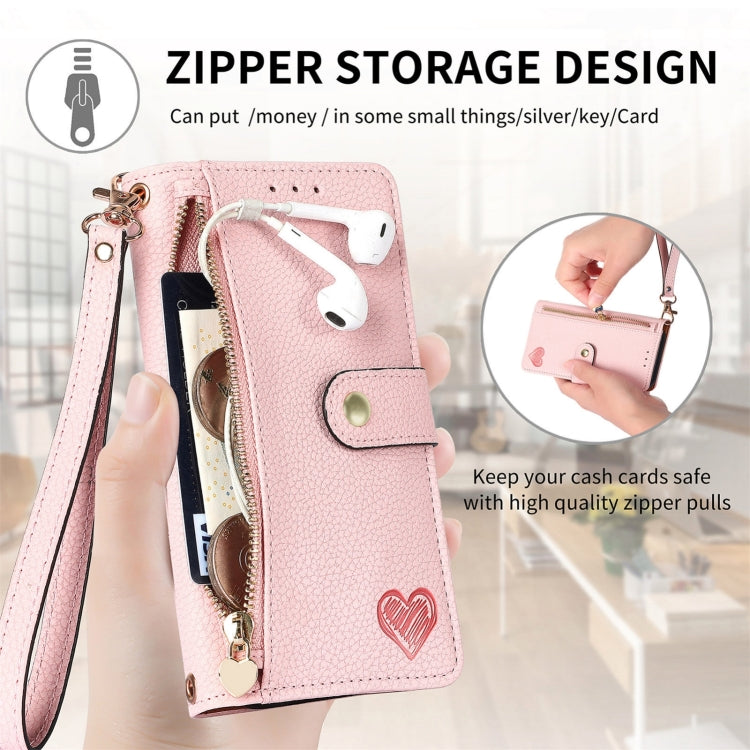 Estuche para teléfono de cuero Love Zipper Lanyard, For iPhone 16, For iPhone 15 Pro Max, For iPhone 15 Pro, For iPhone 15 Plus, For iPhone 15, For iPhone 14 Plus, For iPhone 14, For iPhone 14 Pro