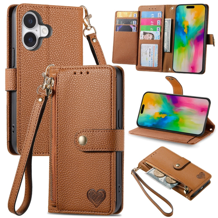 Estuche para teléfono de cuero Love Zipper Lanyard, For iPhone 16, For iPhone 15 Pro Max, For iPhone 15 Pro, For iPhone 15 Plus, For iPhone 15, For iPhone 14 Plus, For iPhone 14, For iPhone 14 Pro