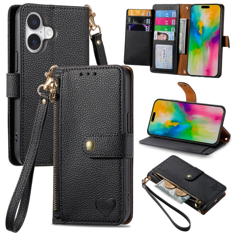 Estuche para teléfono de cuero Love Zipper Lanyard, For iPhone 18 Pro / 17 Pro, For iPhone 18 Pro Max / 17 Pro Max, For iPhone 17e / 16e, For iPhone 17, For iPhone Air, For iPhone 16 Pro Max, For iPhone 16 Pro, For iPhone 16 Plus