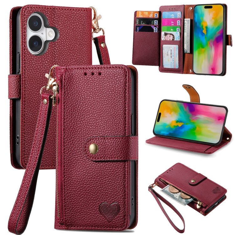 Estuche para teléfono de cuero Love Zipper Lanyard, For iPhone 18 Pro / 17 Pro, For iPhone 18 Pro Max / 17 Pro Max, For iPhone 17e / 16e, For iPhone 17, For iPhone Air, For iPhone 16 Pro Max, For iPhone 16 Pro, For iPhone 16 Plus