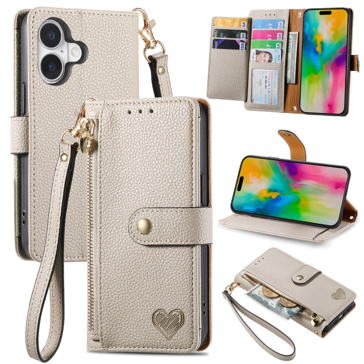 Estuche para teléfono de cuero Love Zipper Lanyard, For iPhone 18 Pro / 17 Pro, For iPhone 18 Pro Max / 17 Pro Max, For iPhone 17e / 16e, For iPhone 17, For iPhone Air, For iPhone 16 Pro Max, For iPhone 16 Pro, For iPhone 16 Plus