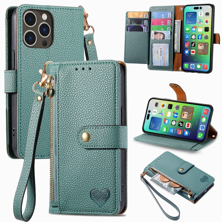Estuche para teléfono de cuero Love Zipper Lanyard, For iPhone 18 Pro / 17 Pro, For iPhone 18 Pro Max / 17 Pro Max, For iPhone 17e / 16e, For iPhone 17, For iPhone Air, For iPhone 16 Pro Max, For iPhone 16 Pro, For iPhone 16 Plus