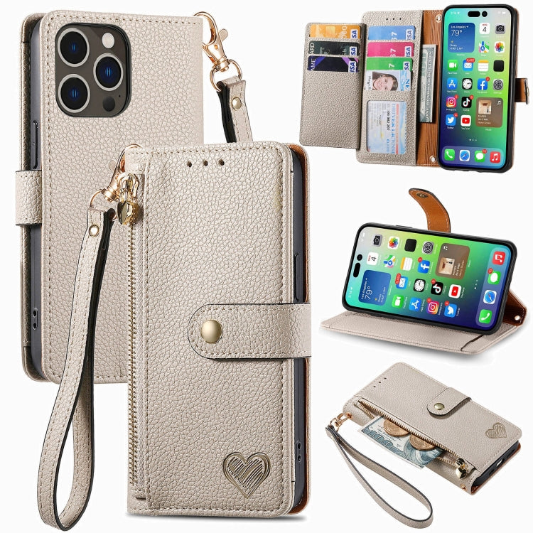 Estuche para teléfono de cuero Love Zipper Lanyard, For iPhone 18 Pro / 17 Pro, For iPhone 18 Pro Max / 17 Pro Max, For iPhone 17e / 16e, For iPhone 17, For iPhone Air, For iPhone 16 Pro Max, For iPhone 16 Pro, For iPhone 16 Plus