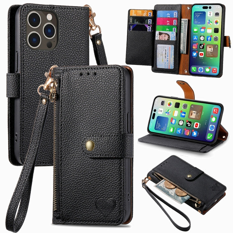 Estuche para teléfono de cuero Love Zipper Lanyard, For iPhone 18 Pro / 17 Pro, For iPhone 18 Pro Max / 17 Pro Max, For iPhone 17e / 16e, For iPhone 17, For iPhone Air, For iPhone 16 Pro Max, For iPhone 16 Pro, For iPhone 16 Plus