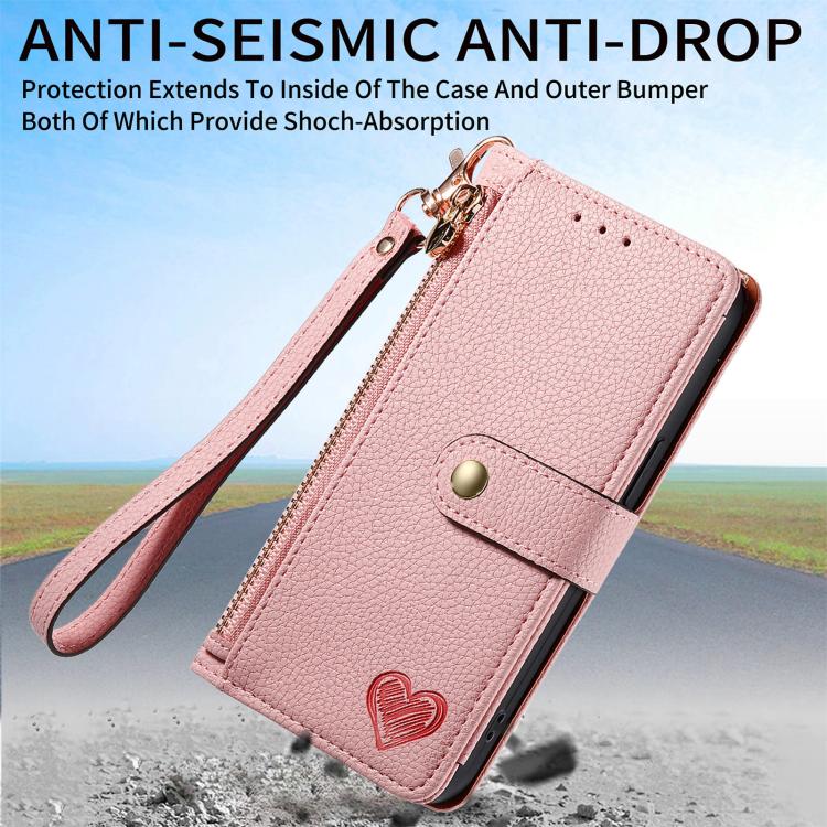 Estuche para teléfono de cuero Love Zipper Lanyard, For iPhone 17e / 16e, For iPhone 17 Pro Max, For iPhone 17 Pro, For iPhone 17, For iPhone Air, For iPhone 16 Pro Max, For iPhone 16 Pro, For iPhone 16 Plus