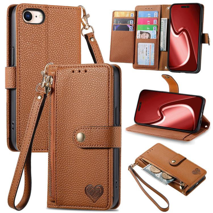 Estuche para teléfono de cuero Love Zipper Lanyard, For iPhone 18 Pro / 17 Pro, For iPhone 18 Pro Max / 17 Pro Max, For iPhone 17e / 16e, For iPhone 17, For iPhone Air, For iPhone 16 Pro Max, For iPhone 16 Pro, For iPhone 16 Plus