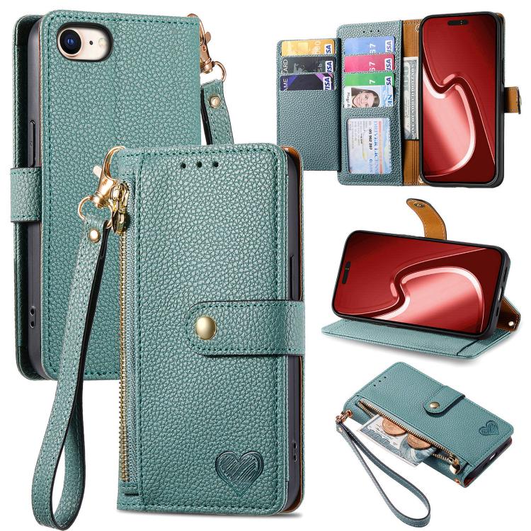 Estuche para teléfono de cuero Love Zipper Lanyard, For iPhone 18 Pro / 17 Pro, For iPhone 18 Pro Max / 17 Pro Max, For iPhone 17e / 16e, For iPhone 17, For iPhone Air, For iPhone 16 Pro Max, For iPhone 16 Pro, For iPhone 16 Plus